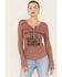 Image #1 - Cleo + Wolf Women's Rust Belt Long Sleeve Henley Shirt , Coffee, hi-res