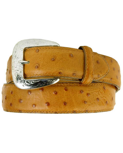 Image #1 - Tony Lama Men's Ostrich Embossed Leather Belt, Cognac, hi-res