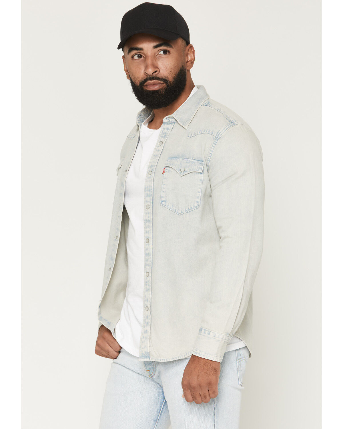 Image #2 - Levi's Men's Classic Western Denim Long Sleeve Pearl Snap Western Shirt, Light Wash, hi-res