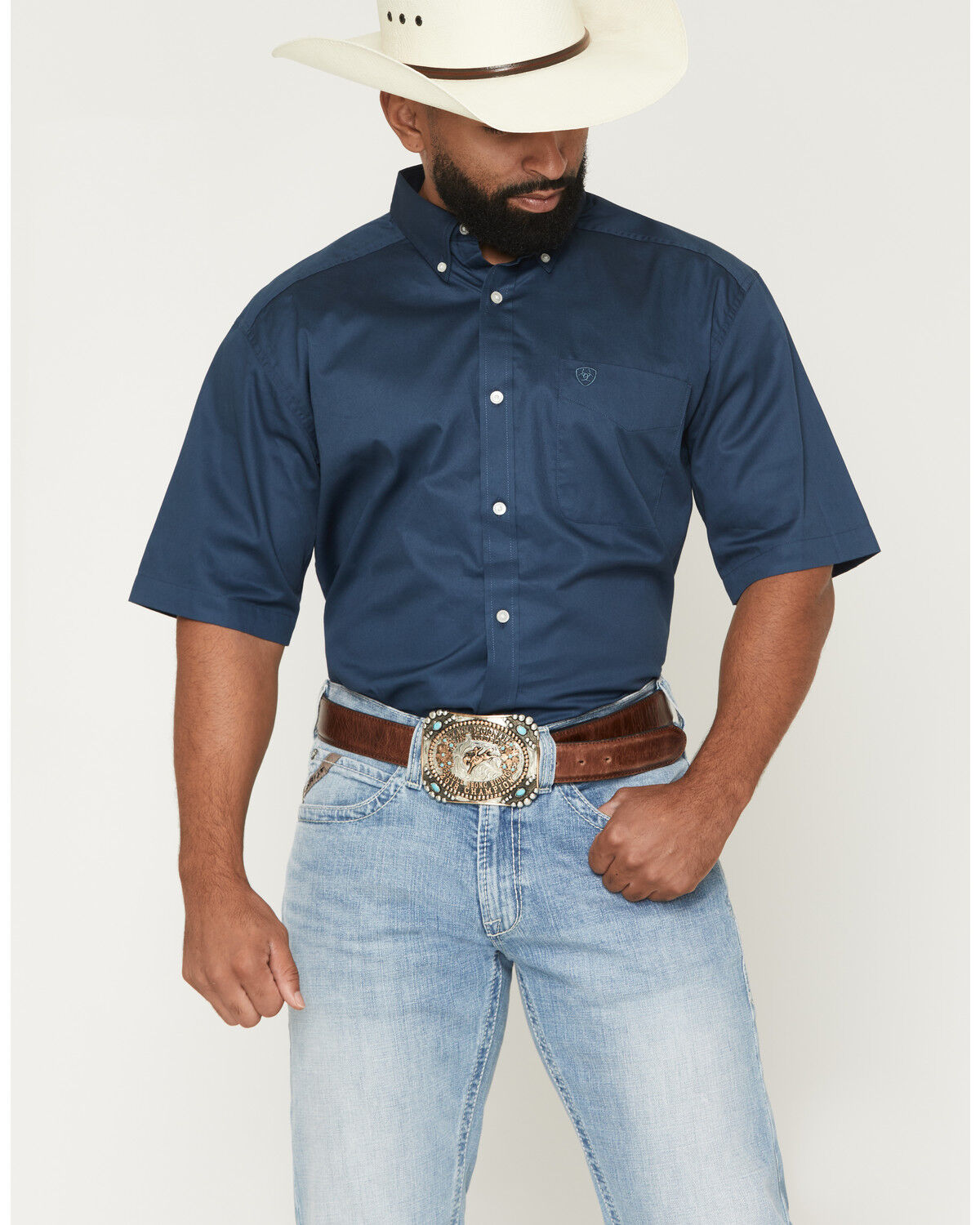 Ariat Men's Lightweight Twill Solid Short Sleeve Button-Down Western Shirt, Slate, hi-res