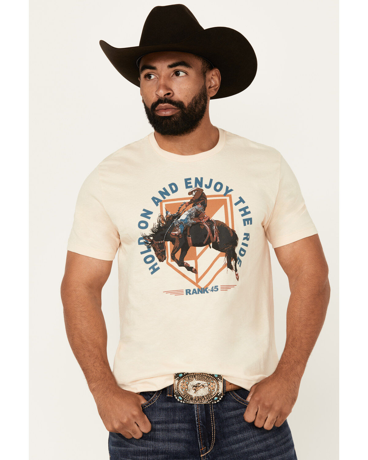 Image #1 - RANK 45&reg; Men's Hold On And Enjoy The Ride Short Sleeve Graphic T-Shirt, Cream, hi-res