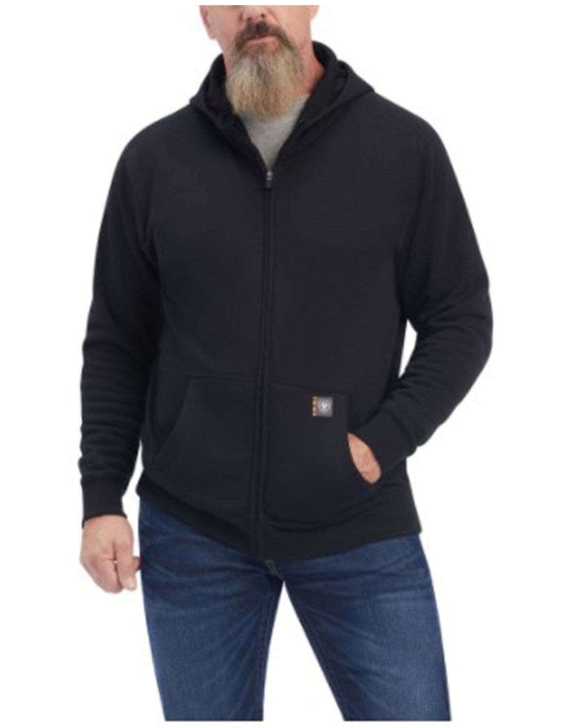 Ariat Men's Rebar Workman Reflective Flag Graphic Hooded Work Jacket, Black, hi-res