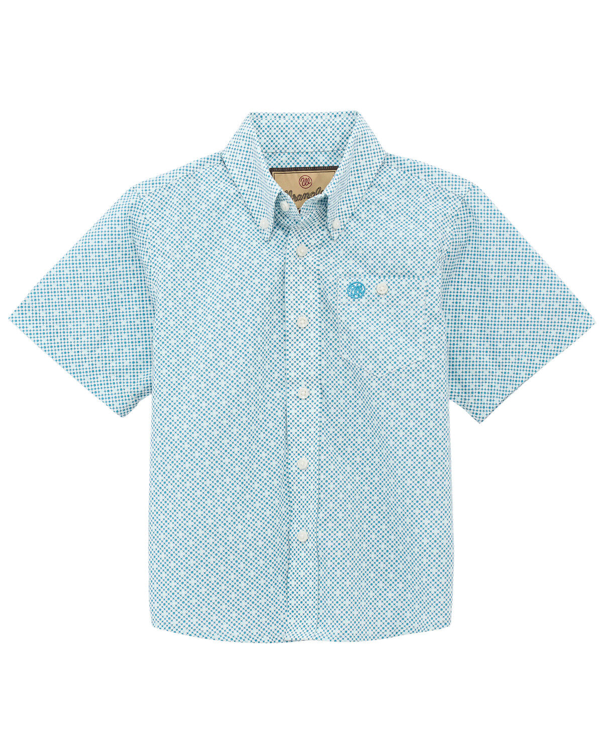 Wrangler Boys' Geo Print Short Sleeve Button-Down Western Shirt, Blue, hi-res