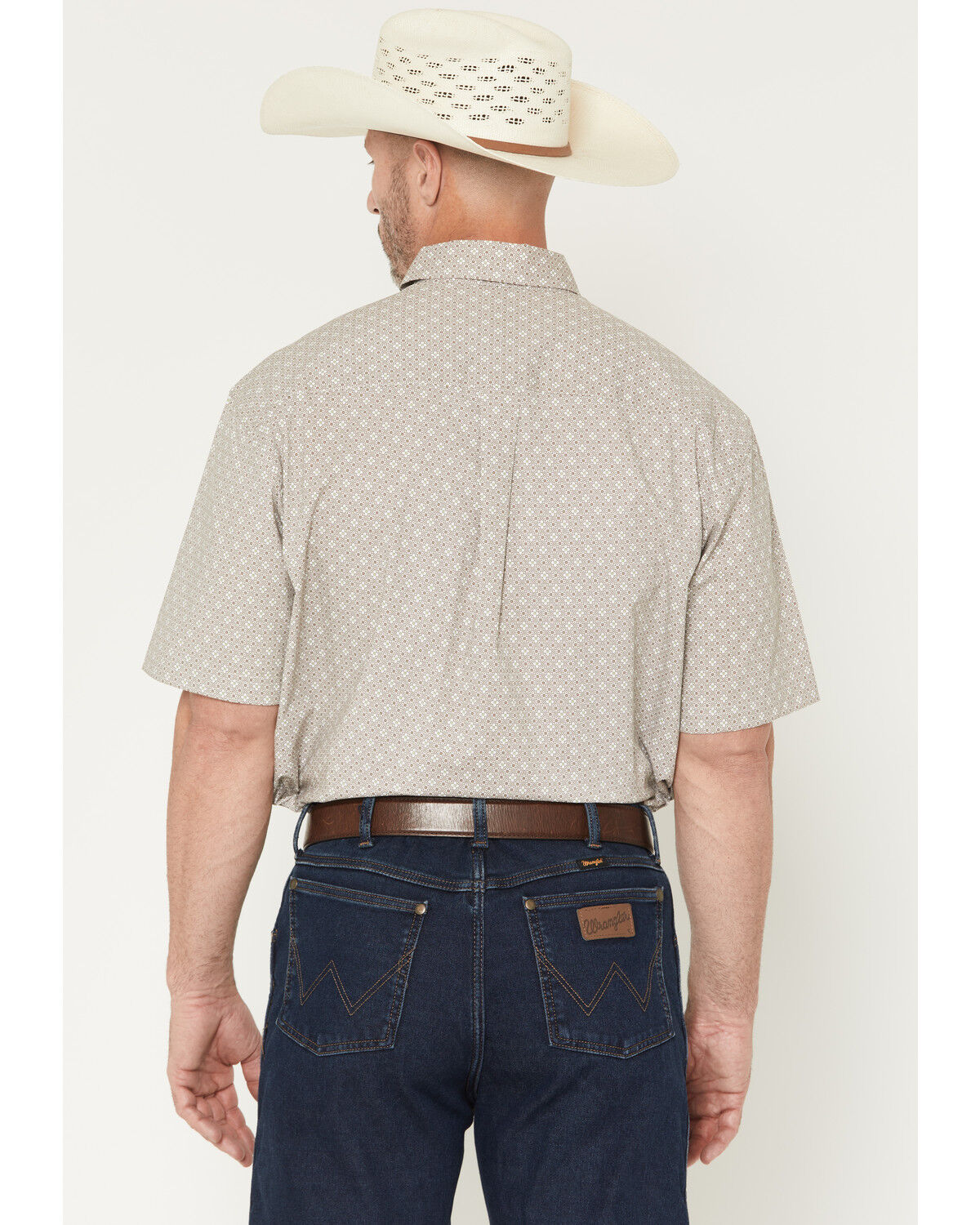 Image #4 - George Strait by Wrangler Men's Floral Geo Print Short Sleeve Button-Down Stretch Western Shirt, Brown, hi-res