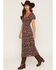 Image #2 - Trixxi Women's Floral Print Corset Short Sleeve Midi Dress, Brown, hi-res