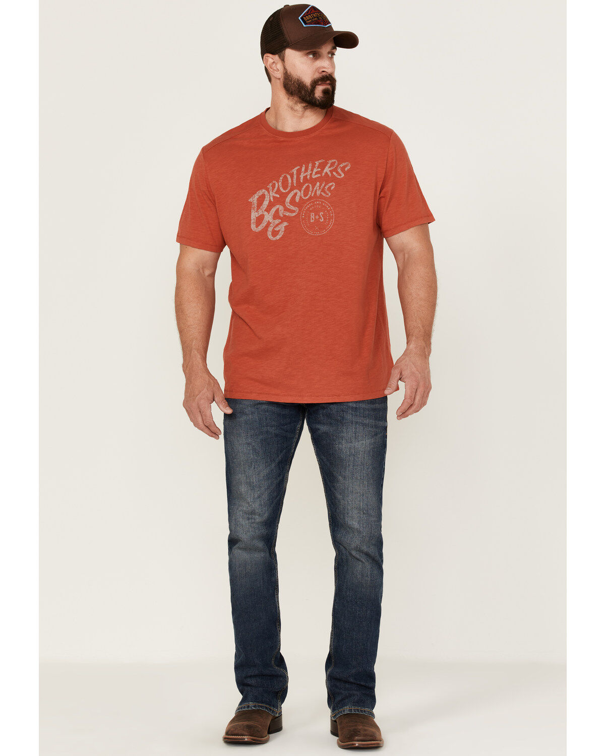 Image #2 - Brothers and Sons Men's Mercantile Light Red Weathered Slub Graphic Short Sleeve T-Shirt, Orange, hi-res