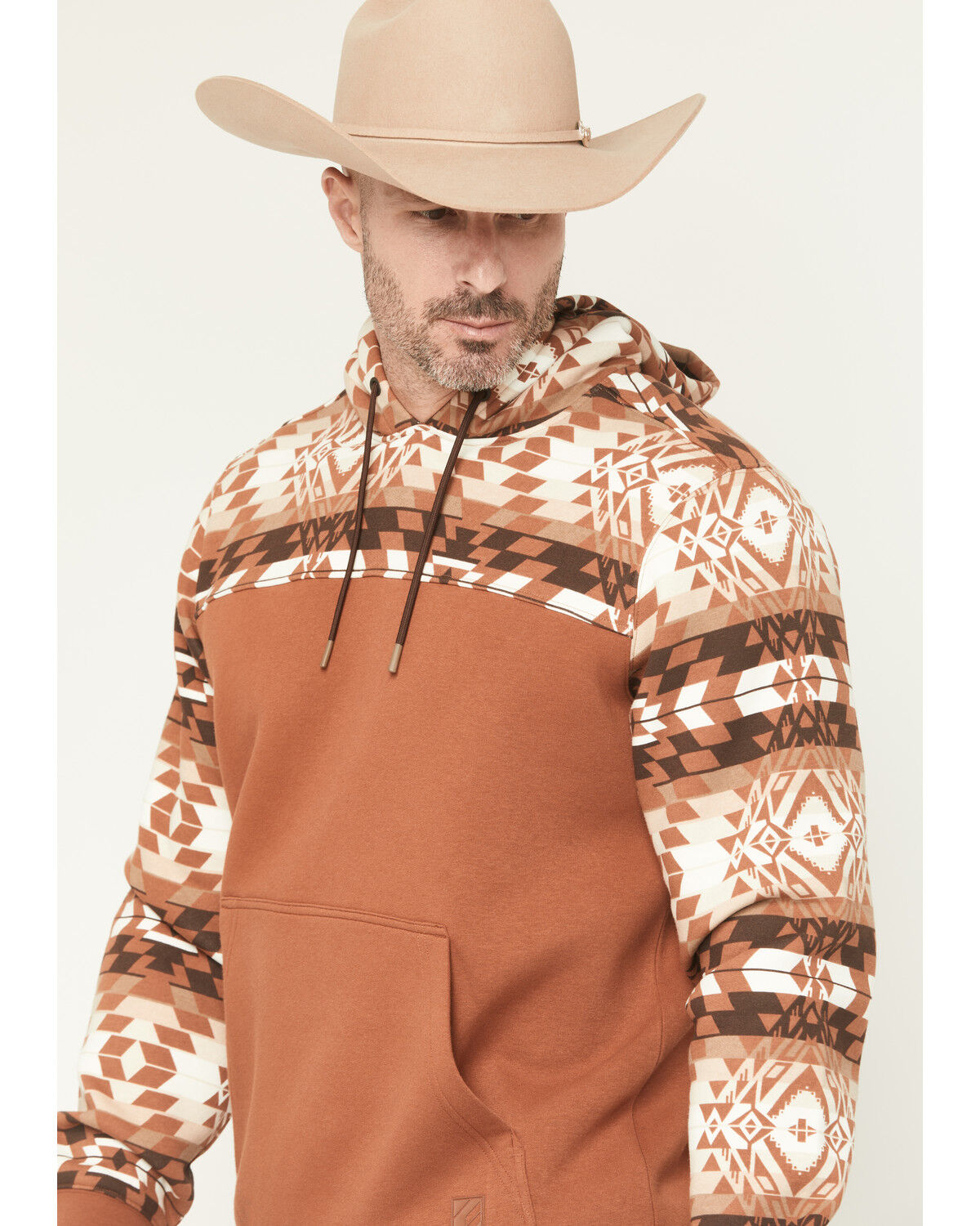 Image #2 - RANK 45&reg; Men's Dusted Southwestern Print Color Block Hooded Sweatshirt, Cognac, hi-res