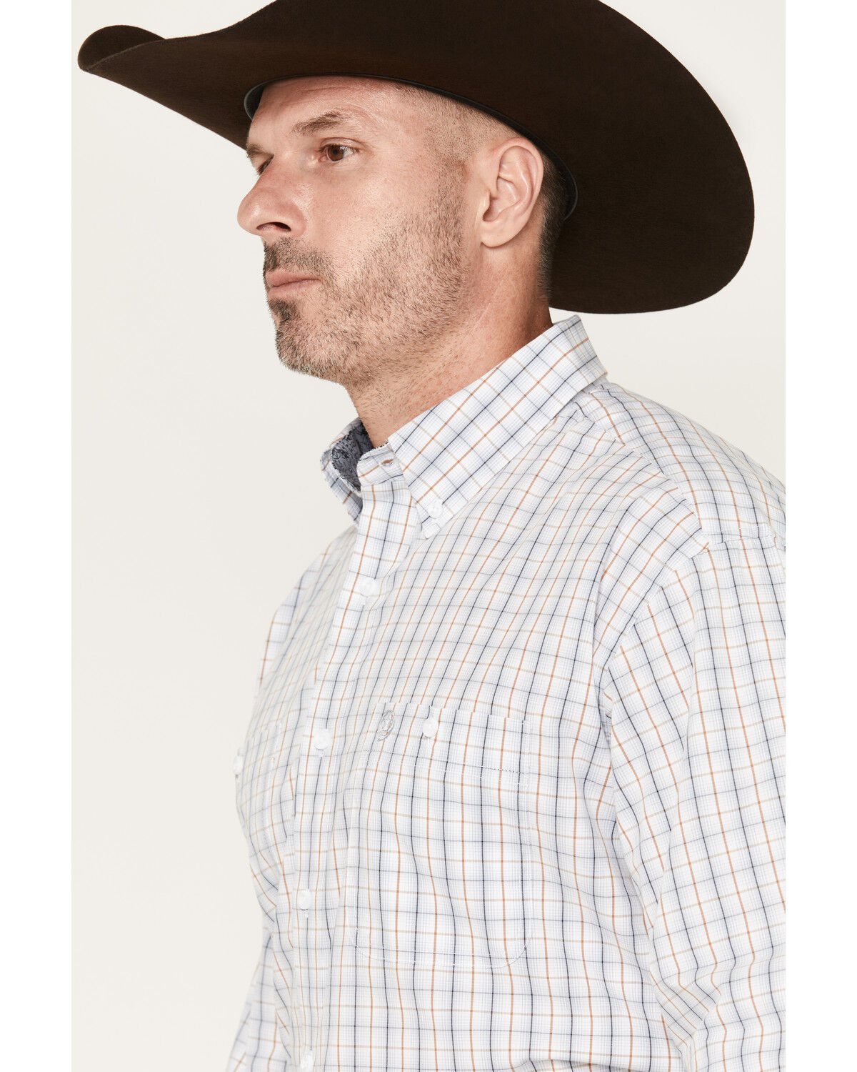 Image #2 - George Strait by Wrangler Men's Plaid Print Long Sleeve Button-Down Stretch Western Shirt, White, hi-res