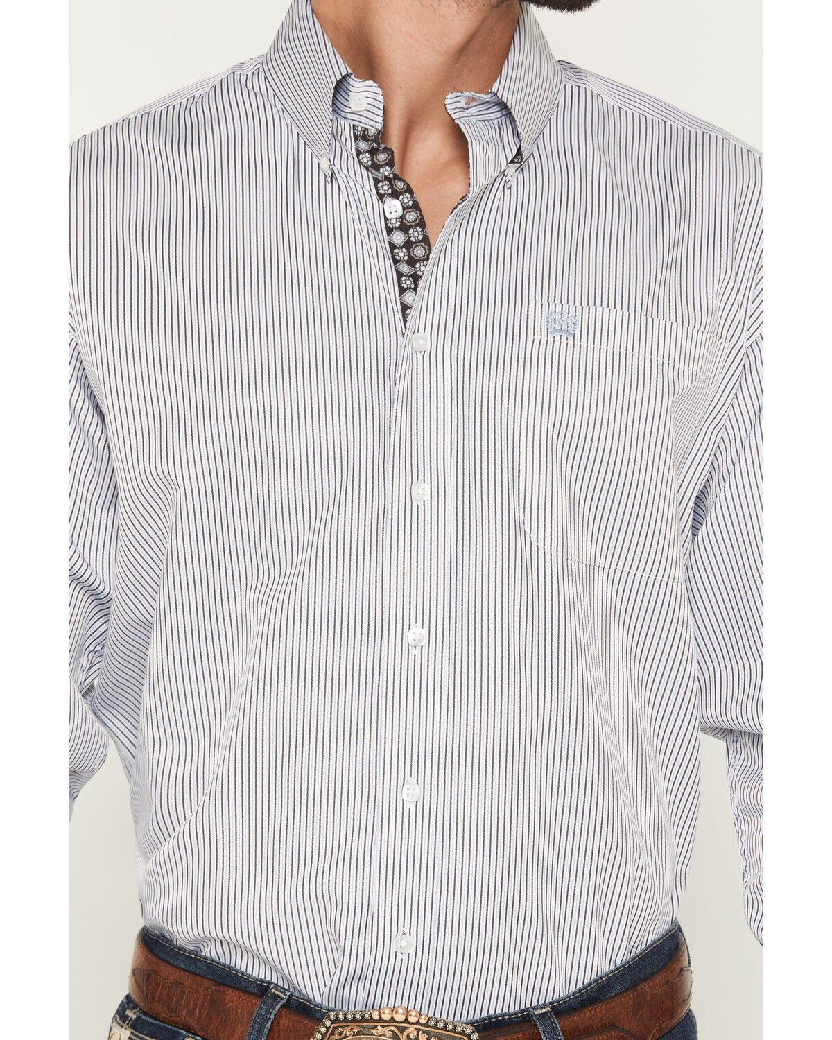 Image #3 - Cinch Men's Striped Print Tencel Long Sleeve Button-Down Western Shirt, White, hi-res