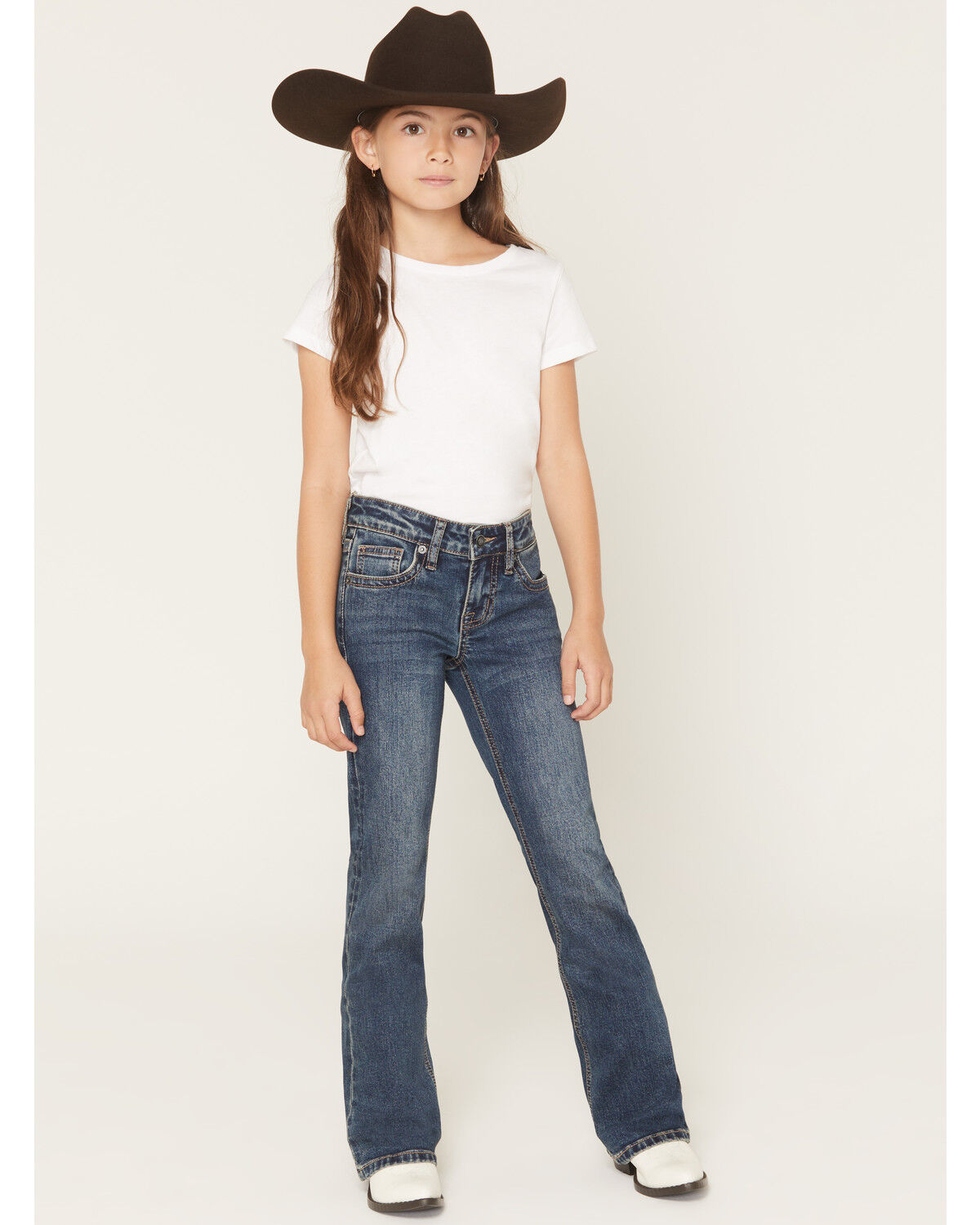 Rock & Roll Denim Girls' Medium Wash Boot Stitch Bootcut Denim Jeans, Medium Wash, hi-res