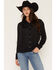 Image #1 - Idyllwind Women's Mailan Georgette Fringe Long Sleeve Blouse, Black, hi-res