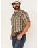 Image #2 - Cody James Men's Poncho Plaid Print Short Sleeve Snap Western Shirt - Big, Brown, hi-res