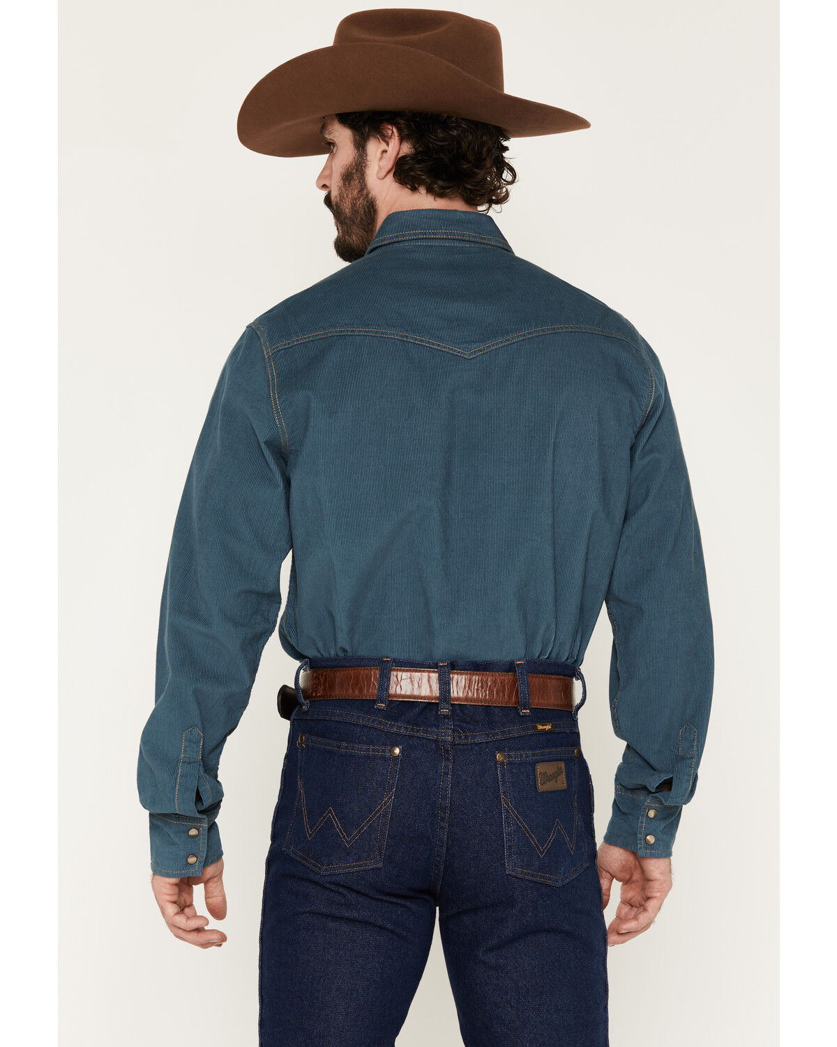 Image #4 - Wrangler Retro Men's Corduroy Solid Long Sleeve Snap Western Shirt, Indigo, hi-res