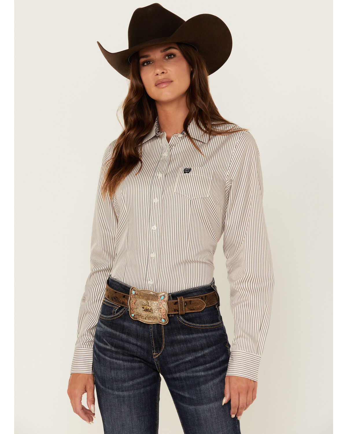 Image #1 - Cinch Women's TENCEL&trade; Striped Long Sleeve Button Down Western Shirt, Purple, hi-res