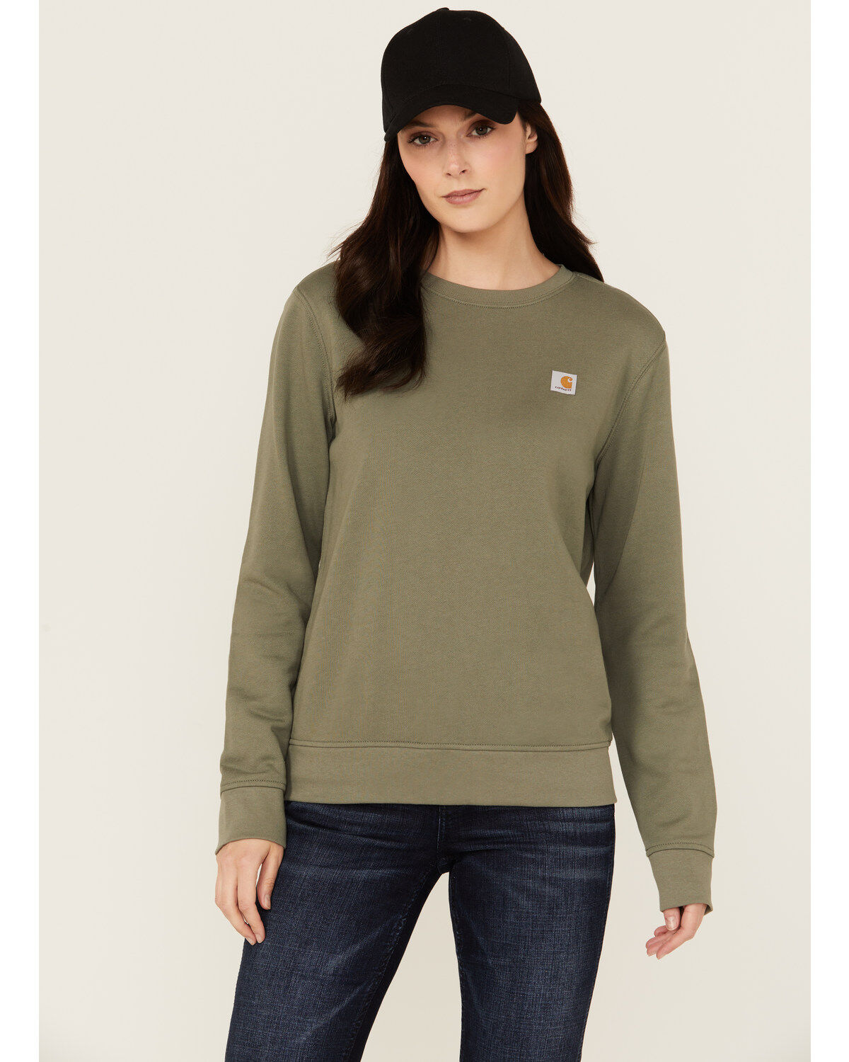 Image #1 - Carhartt Women's Relaxed Fit Midweight Crewneck Sweatshirt, Olive, hi-res