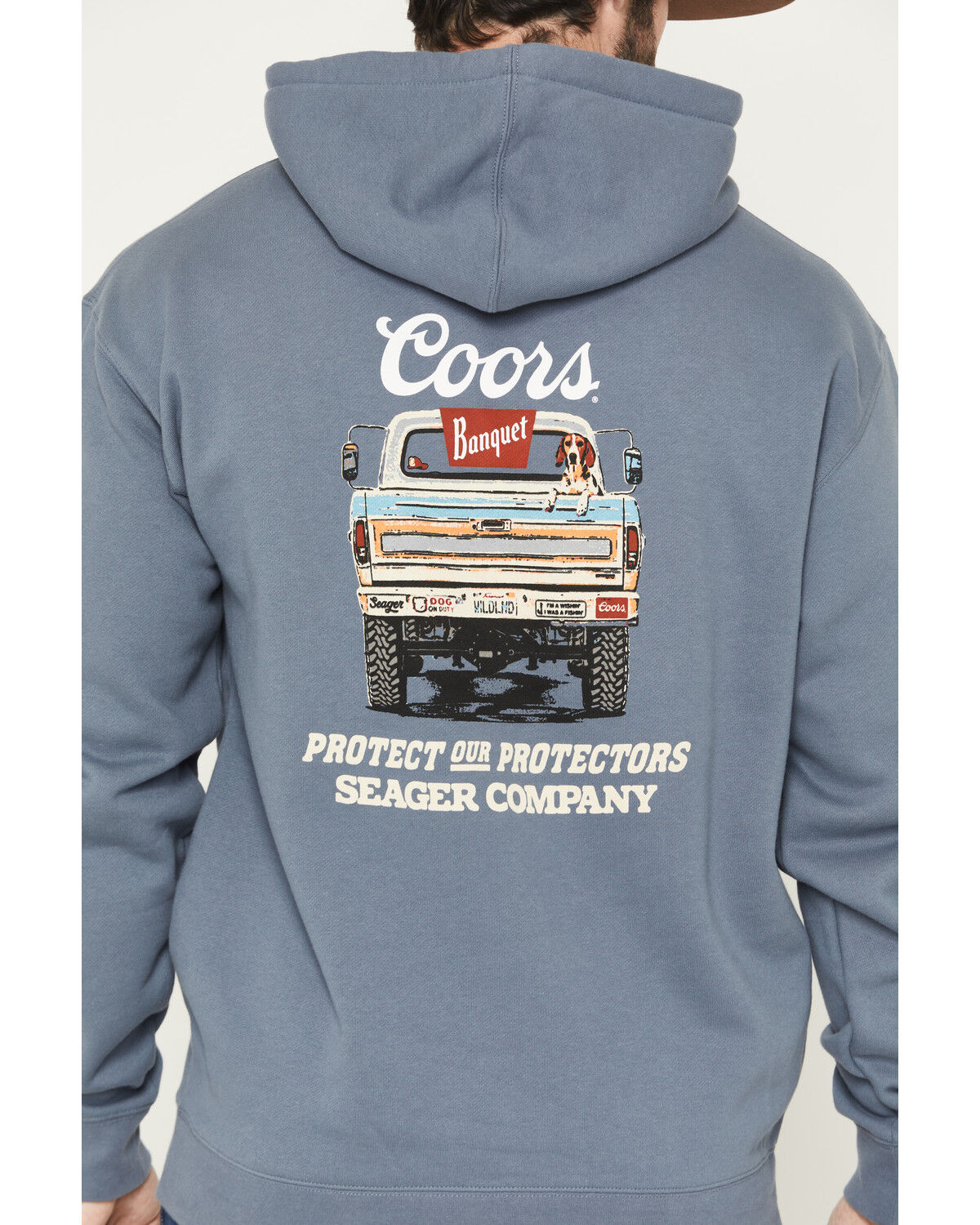 Image #4 - Seager X Coors Banquet Men's Bump Fleece Graphic Hooded Sweatshirt, Blue, hi-res