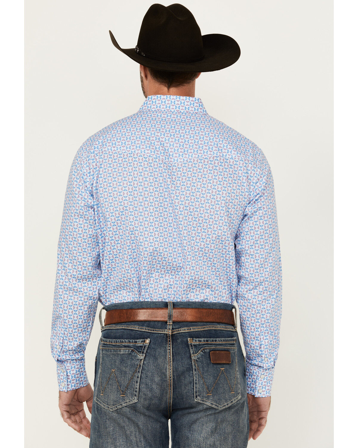 Image #4 - Wrangler 20X Men's Geo Print Long Sleeve Snap Stretch Western Shirt, Blue, hi-res