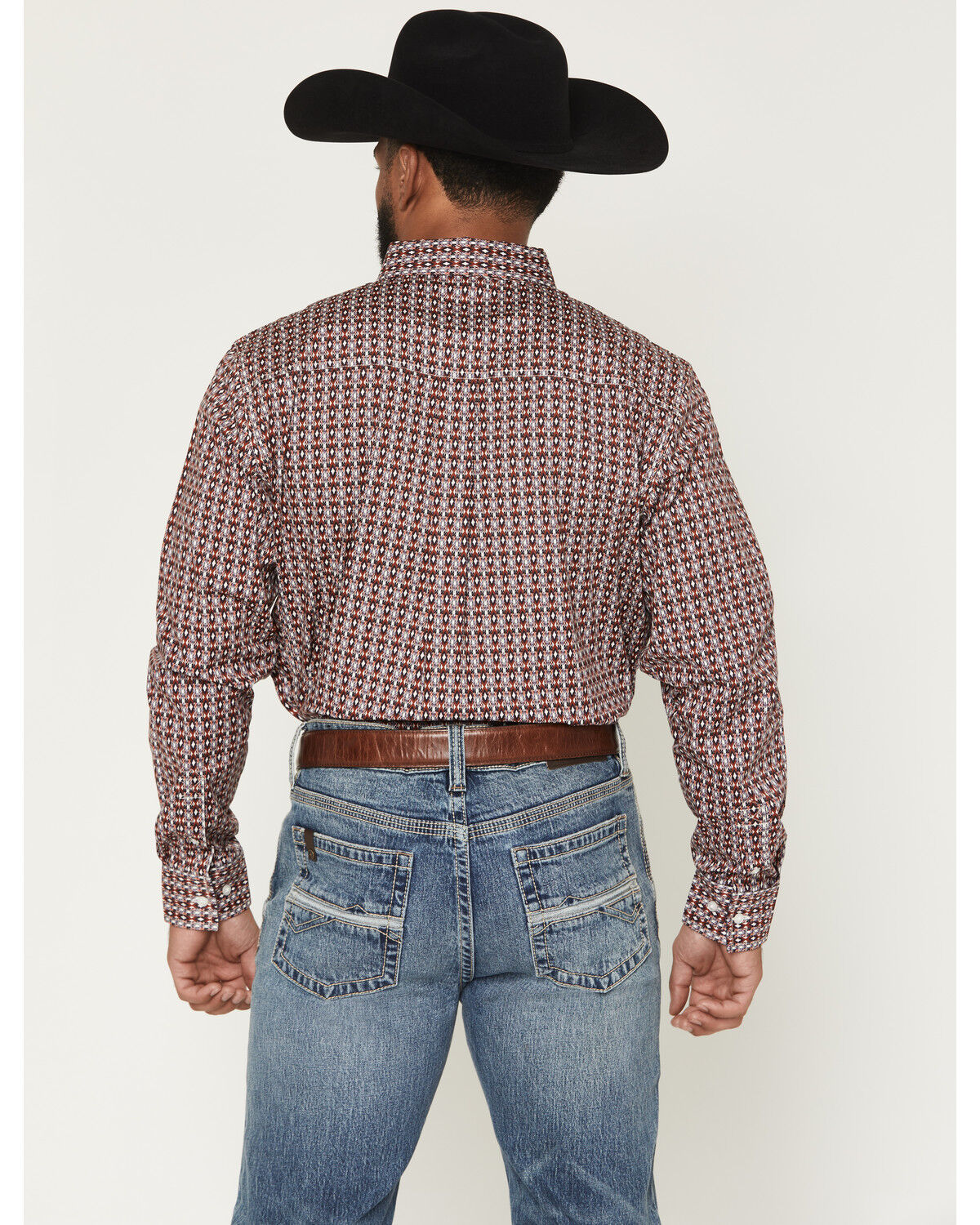 Image #4 - RANK 45&reg; Men's Sunburst Geo Print Long Sleeve Button-Down Western Shirt, Chilli, hi-res