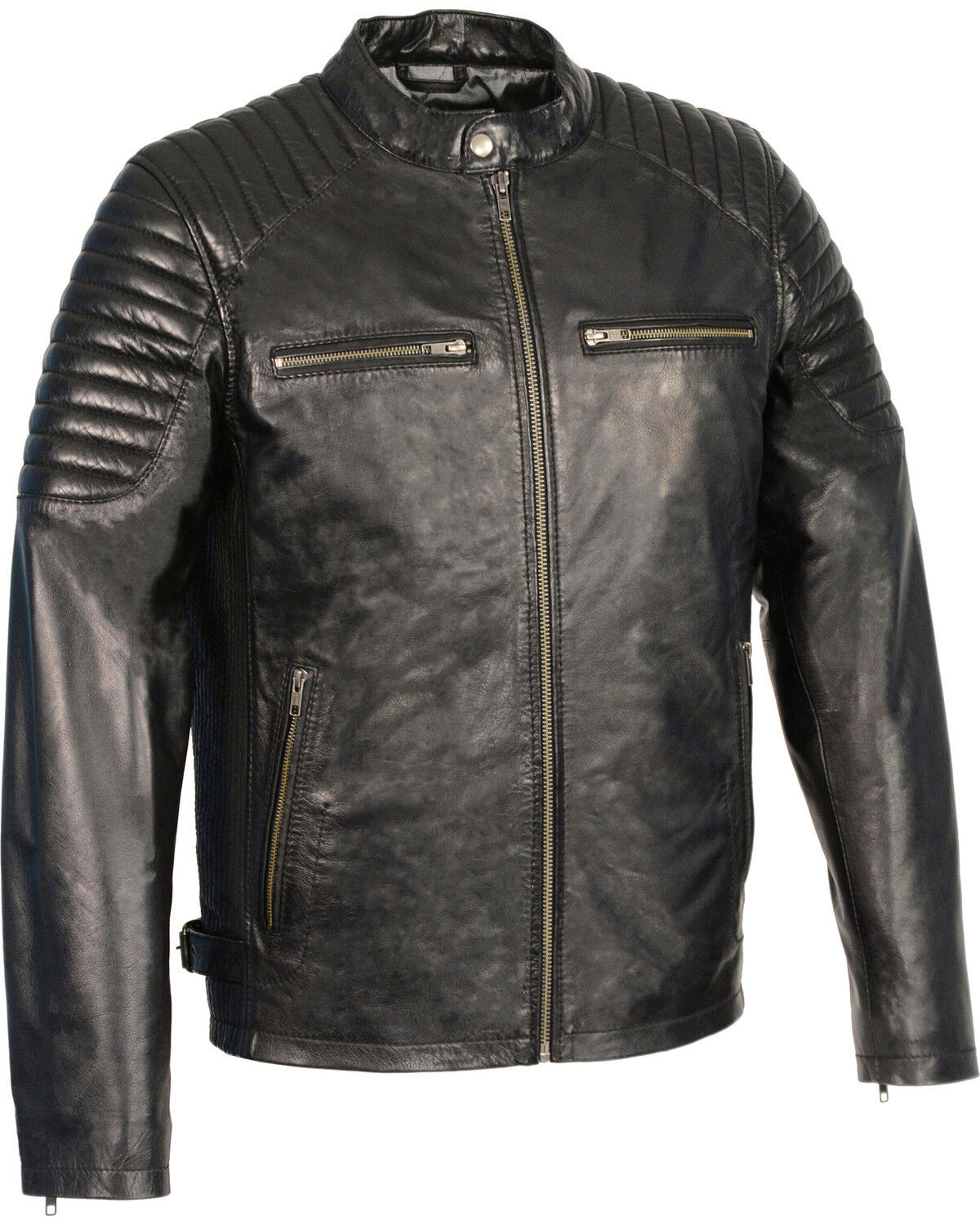 Image #1 - Milwaukee Leather Men's Quilted Shoulders Snap Collar Leather Jacket, Black, hi-res