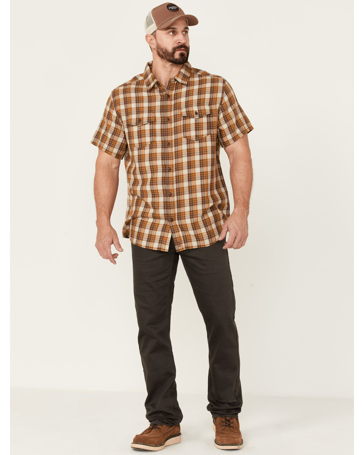 Image #2 - Brothers and Sons Men's Plaid Short Sleeve Button-Down Western Shirt, Beige/khaki, hi-res