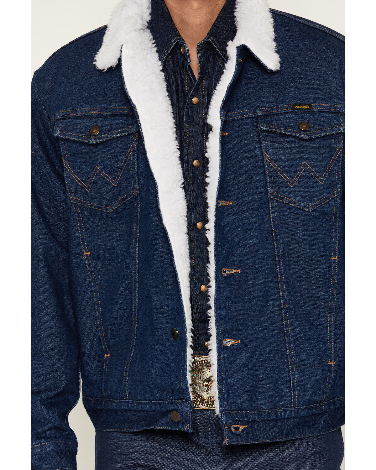 Image #3 - Wrangler Men's Sherpa Lined Denim Jacket, Denim, hi-res