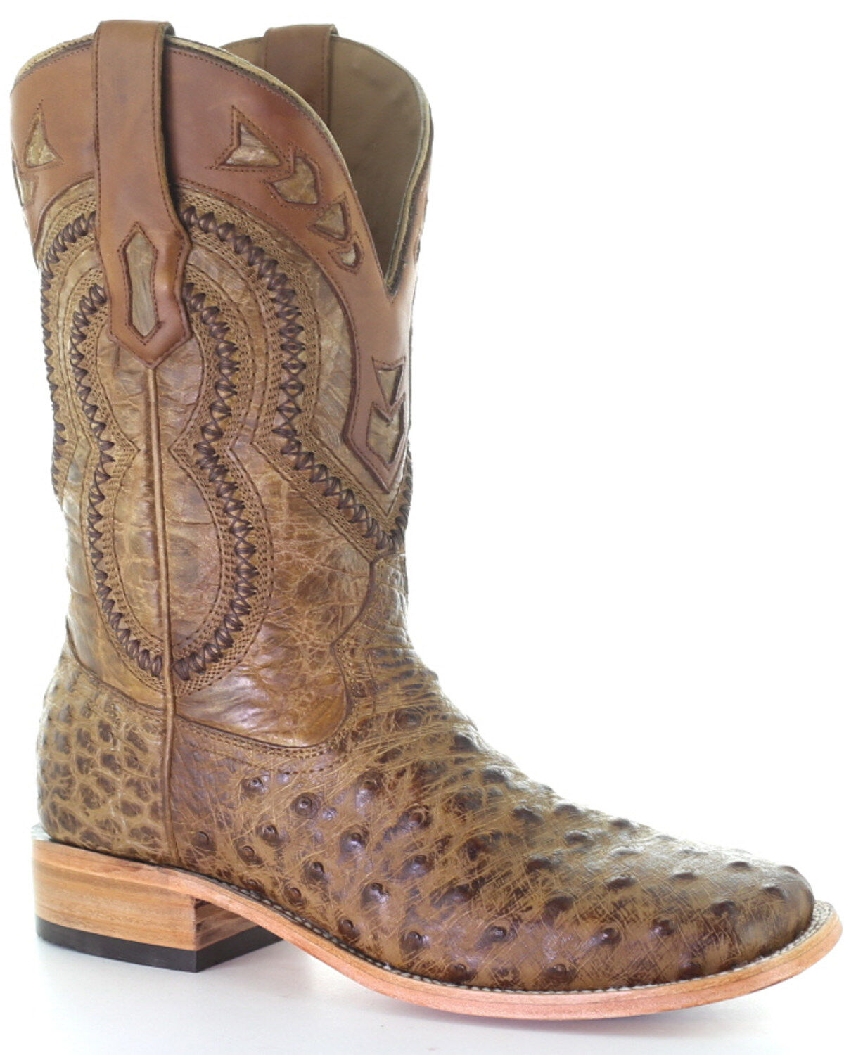Image #1 - Corral Men's Woven Ostrich Overlay Western Boots - Square Toe, Tan, hi-res