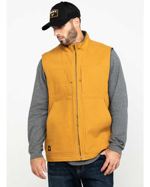 Image #1 - Hawx Men's Khaki Canvas Sherpa Lined Work Vest , Brown, hi-res