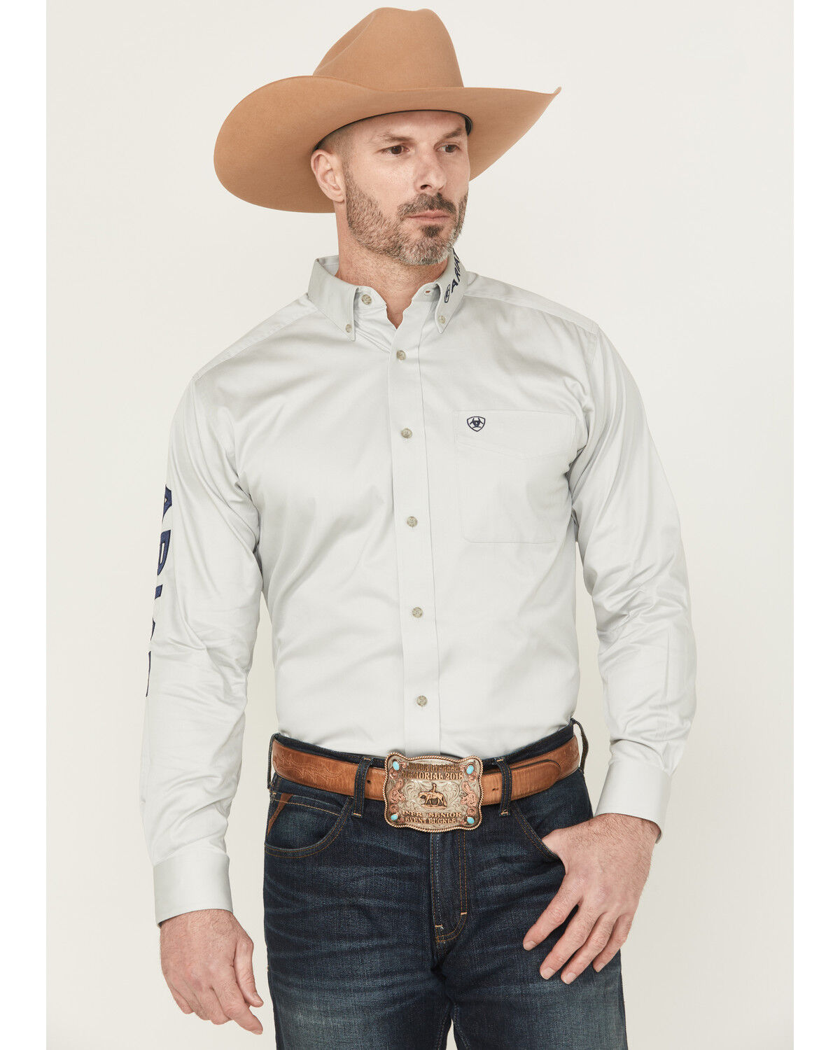 Image #3 - Ariat Men's Team Logo Twill Solid Long Sleeve Button-Down Western Shirt - Big, Light Grey, hi-res