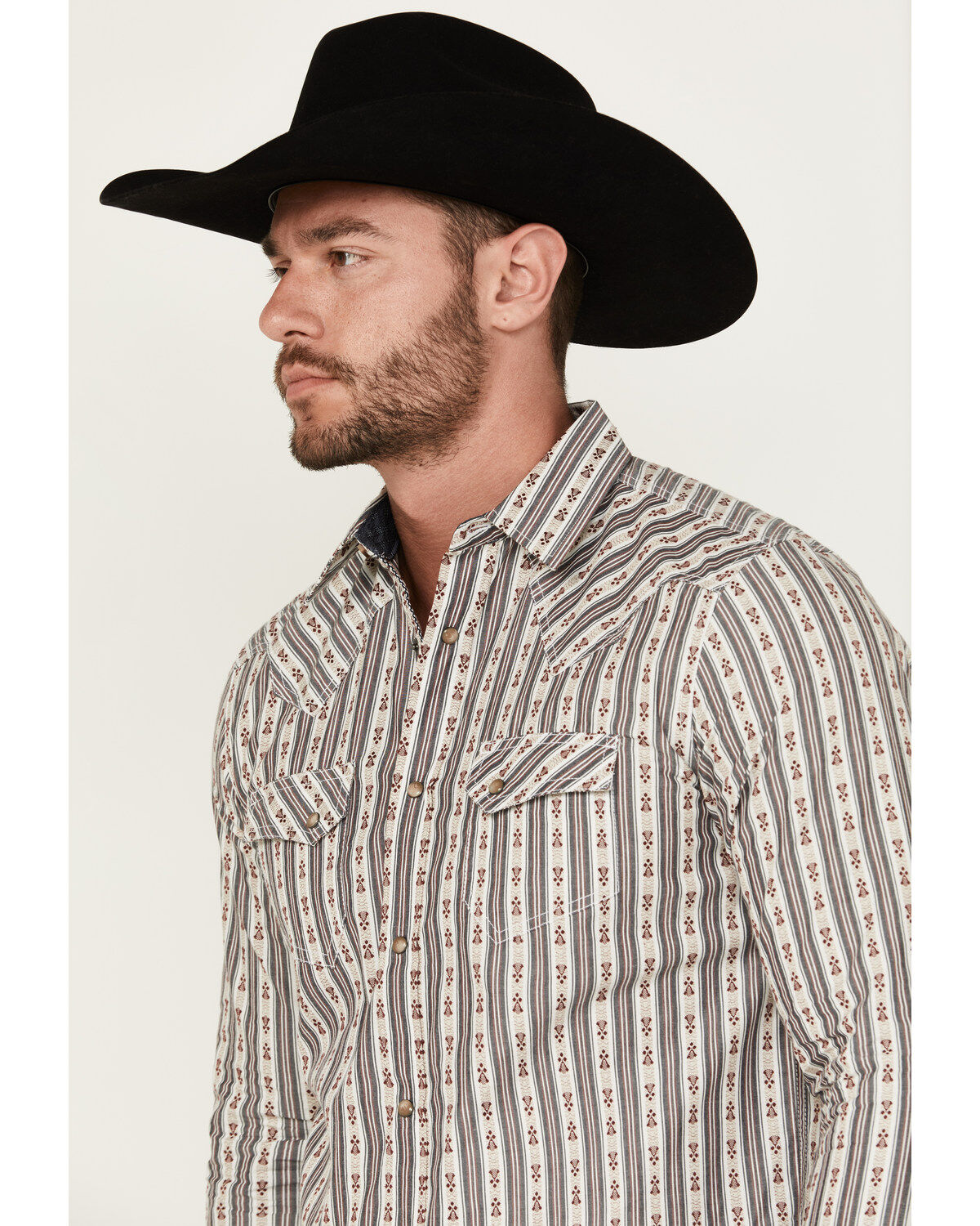 Image #2 - Moonshine Spirit&reg; Men's Southern Boy Striped Long Sleeve Pearl Snap Western Shirt, Cream, hi-res