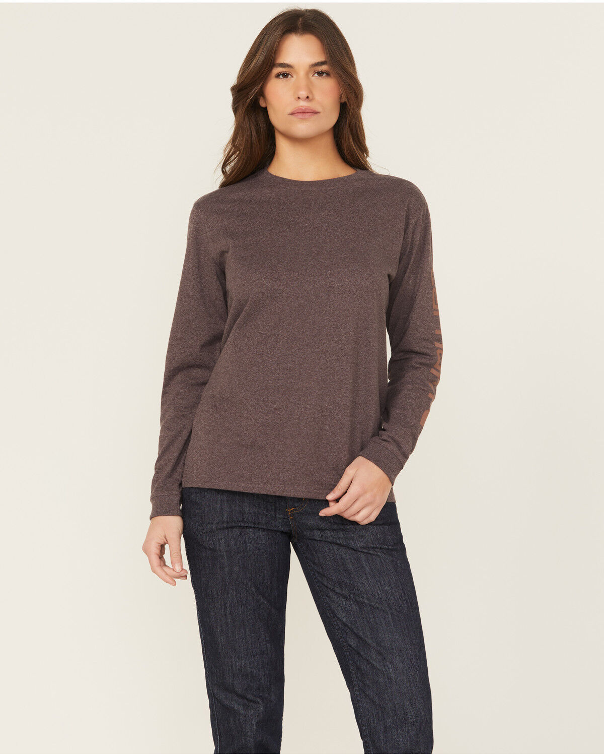 Image #1 - Carhartt Women's Loose Fit Heavyweight Long Sleeve Logo Graphic Work Tee, Purple, hi-res