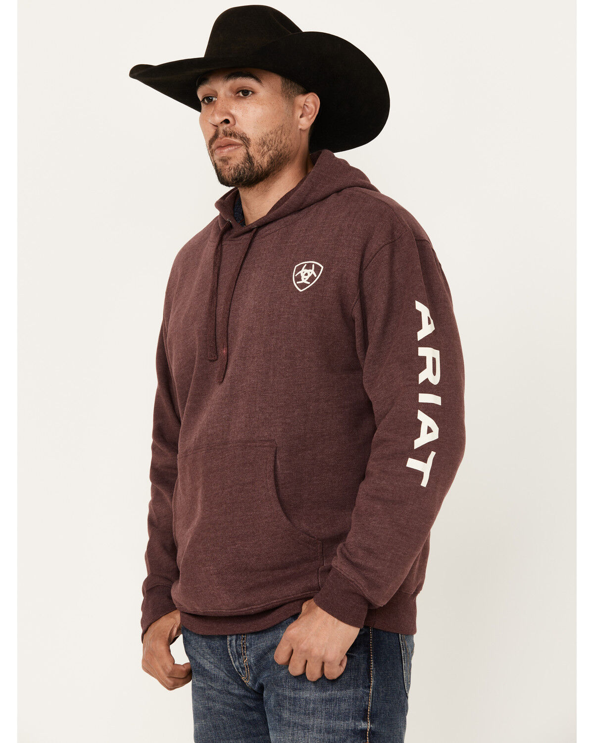 Image #1 - Ariat Men's Logo Sleeve Hooded Sweatshirt - Big, Maroon, hi-res