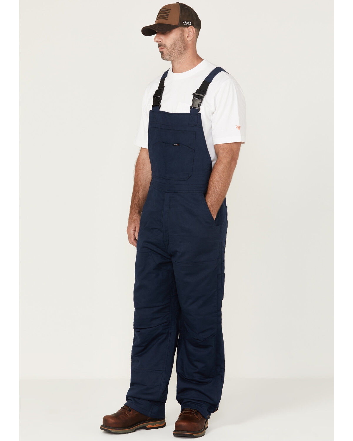 Hawx Men's FR Insulated Solid Bib Overalls - Short, Navy, hi-res