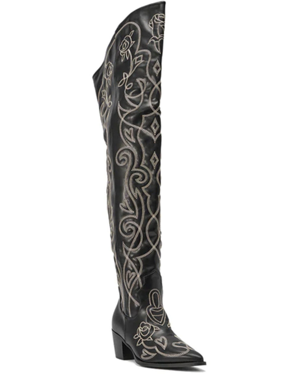 Image #1 - Azalea Wang Women's Kess Thigh High Western Boots - Snip Toe, Black, hi-res