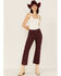 Image #1 - Sneak Peek Women's Plum Raw Hem Crop Jeans, Purple, hi-res