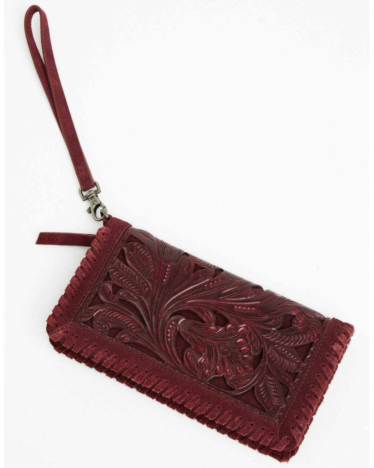 Shyanne Women's Naya Floral Tooled Whipstitch Wristlet Wallet, Cherry, hi-res