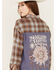 Image #1 - Cleo + Wolf Women's Mixed Media Plaid Print Button-Down Graphic Flannel Shirt , Indigo, hi-res