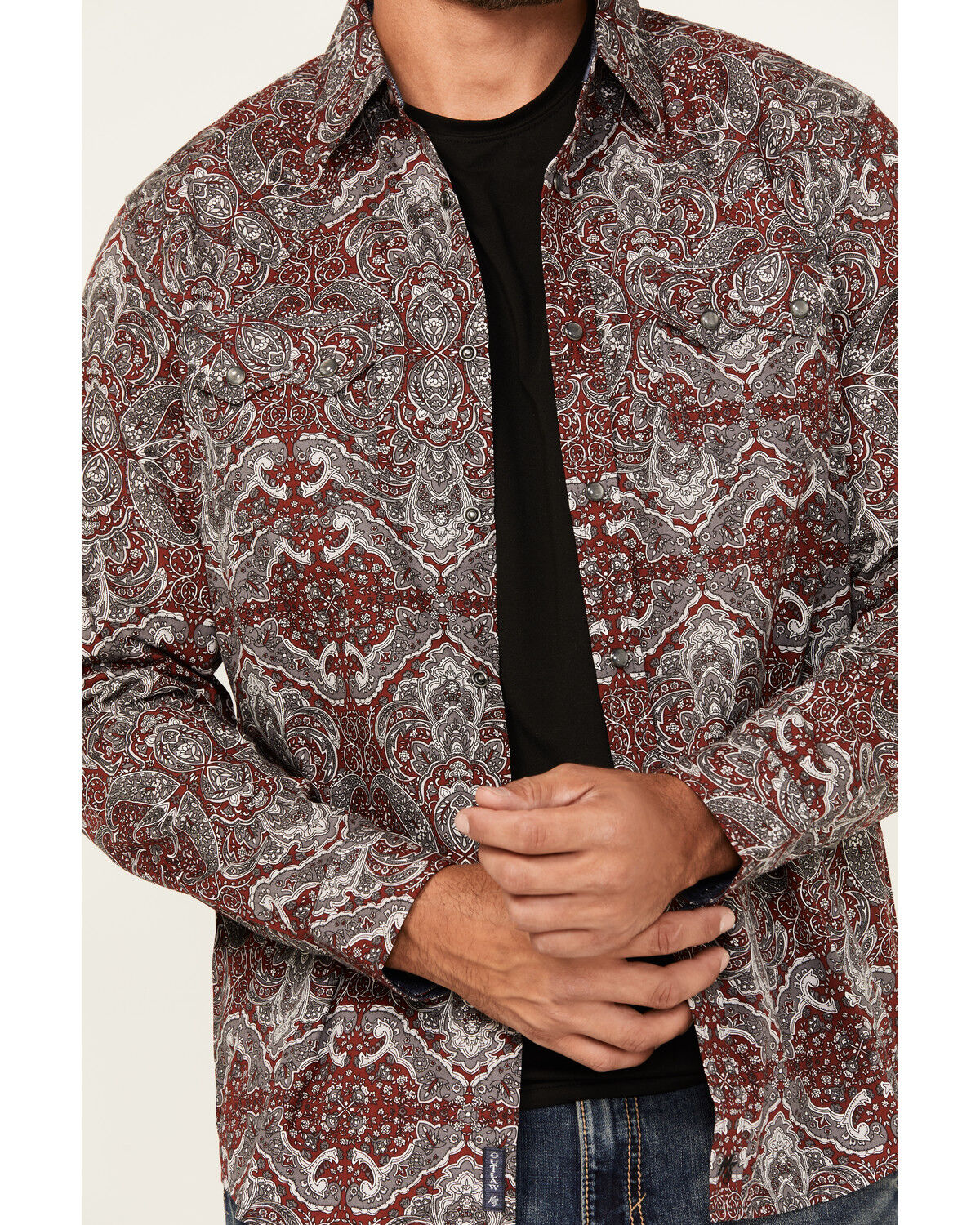 Image #3 - Moonshine Spirit&reg; Men's Manhattan Paisley Print Long Sleeve Snap Western Shirt, Burgundy, hi-res