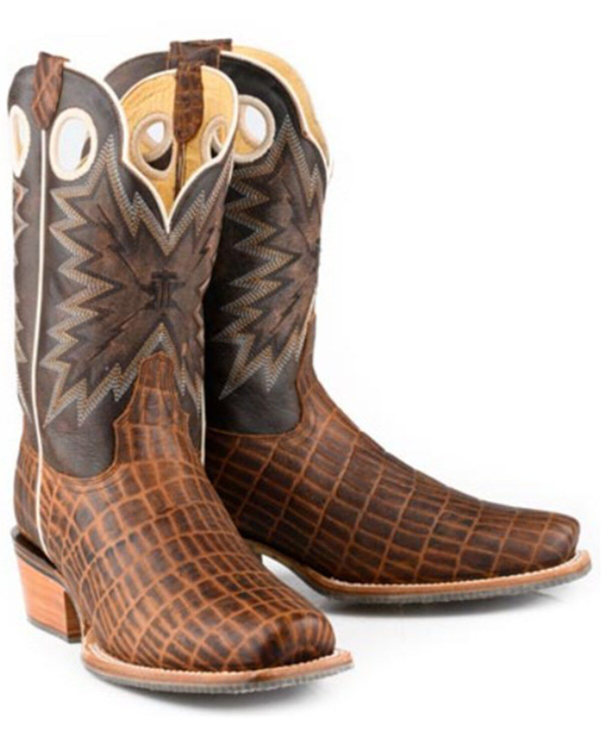 Image #1 - Tin Haul Men's Wild Croc Caiman Print Western Boots - Square Toe, Brown, hi-res