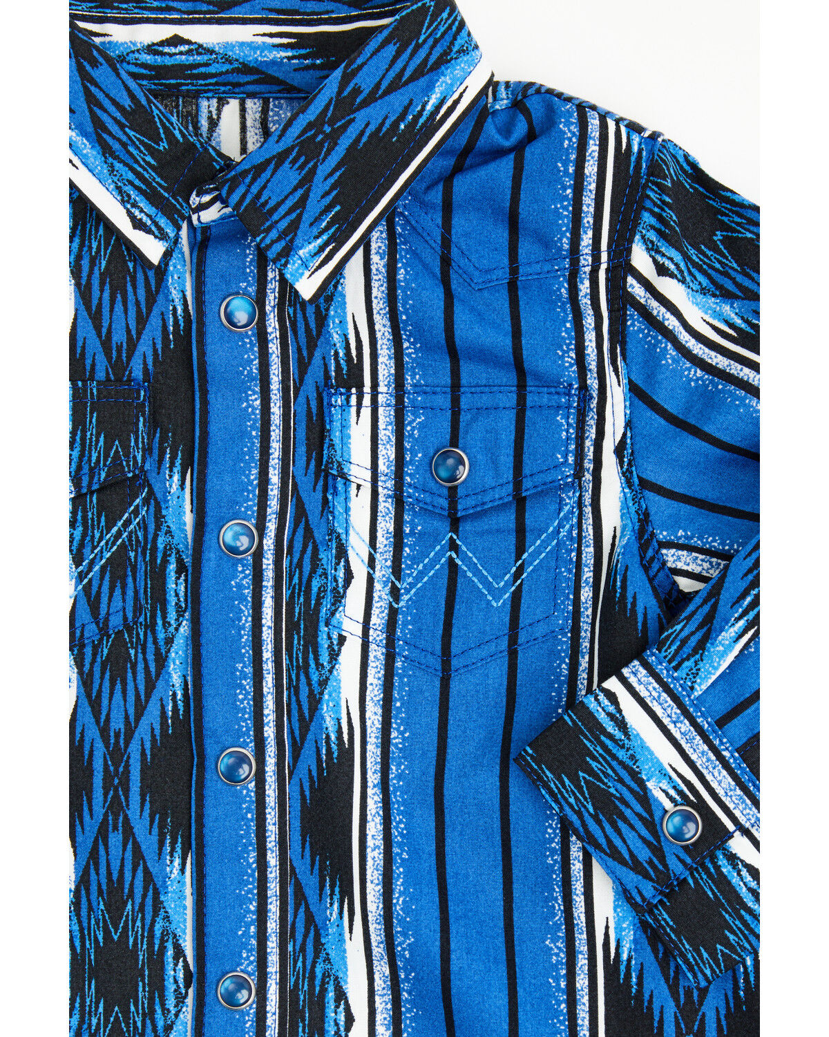 Image #3 - Wrangler Infant Boys' Serape Striped Southwestern Print Long Sleeve Snap Western Shirt, Blue, hi-res