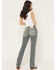 Image #1 - Miss Me Women's Dark Wash Mid Rise Winged Pocket 32" Bootcut Stretch Denim Jeans, Dark Wash, hi-res