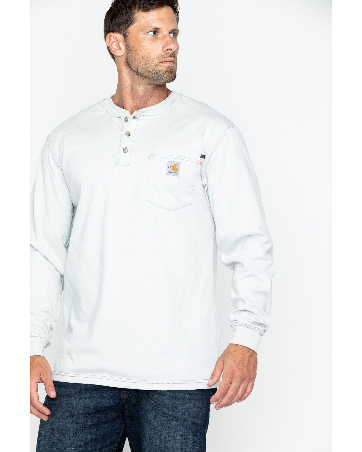 Image #1 - Carhartt Men's FR Solid Long Sleeve Work Henley Shirt - Big & Tall, Lt Grey, hi-res