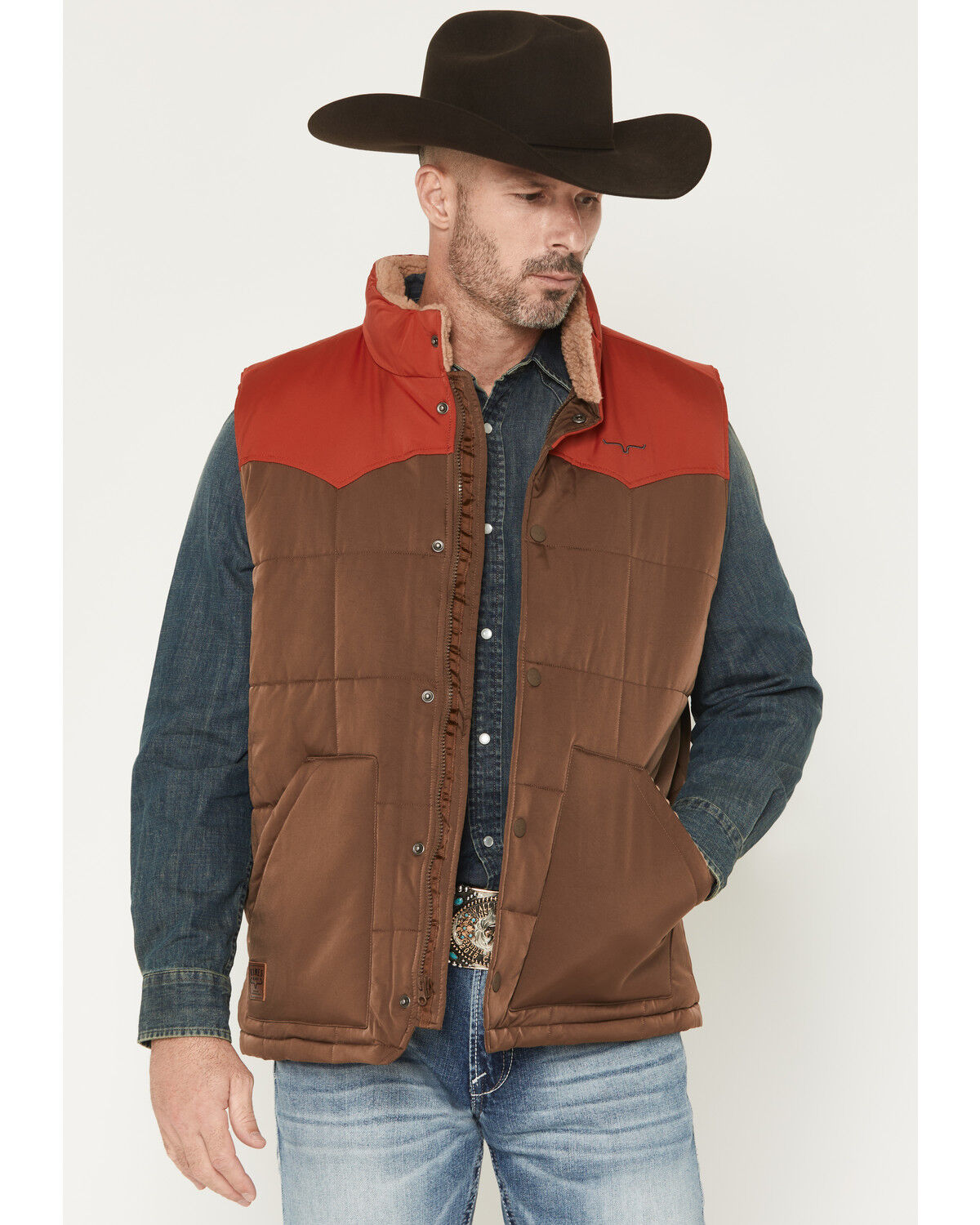 Image #1 - Kimes Ranch Men's Muir Trail Sherpa Lined Zip-Up Snap Vest, Brown, hi-res
