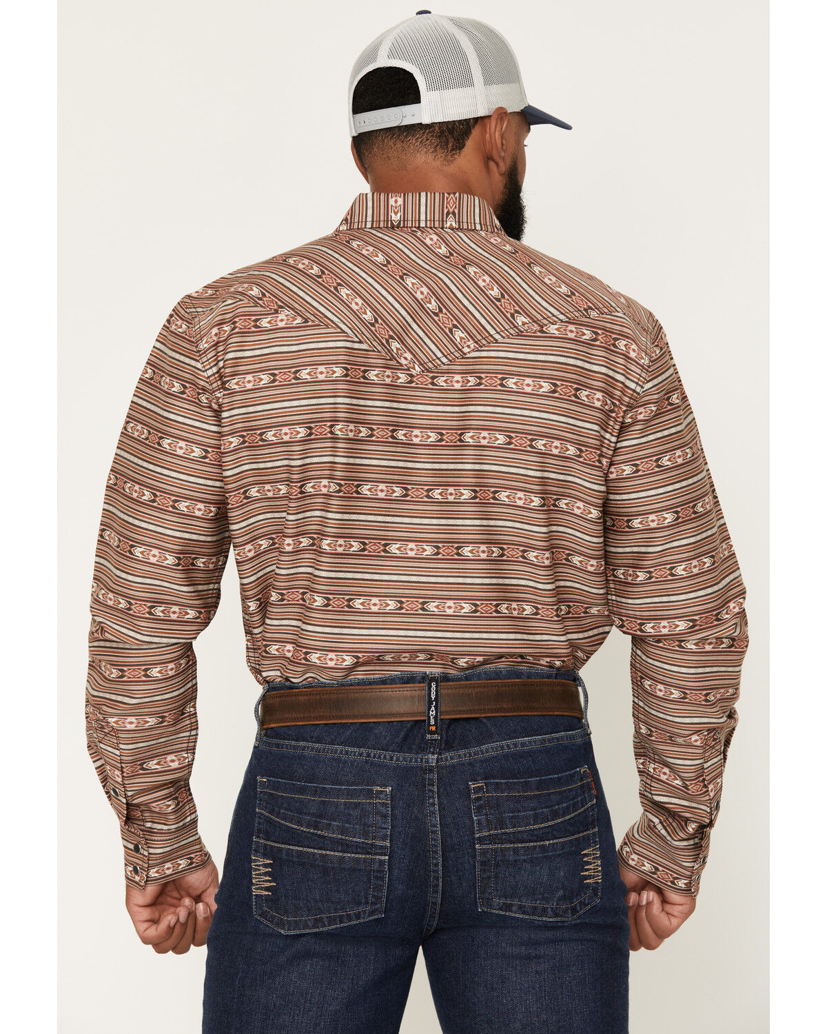 Image #4 - Cody James Men's FR Gila Striped Print Long Sleeve Snap Stretch Work Shirt, Dark Brown, hi-res