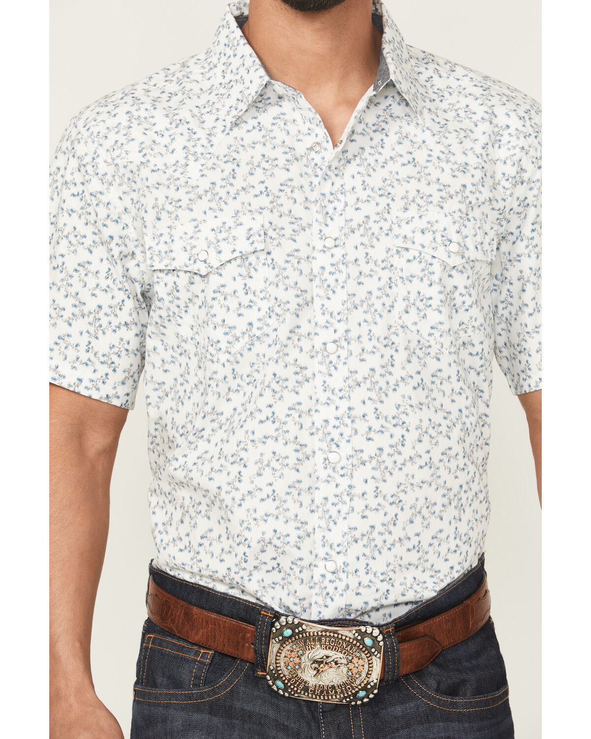 Image #3 - Cody James Rodeo Drive Floral Print Short Sleeve Snap Western Shirt - Tall, White, hi-res