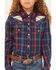 Image #3 - Ely Walker Girls' Plaid Print Rose Embroidered Long Sleeve Pearl Snap Western Shirt , Navy, hi-res