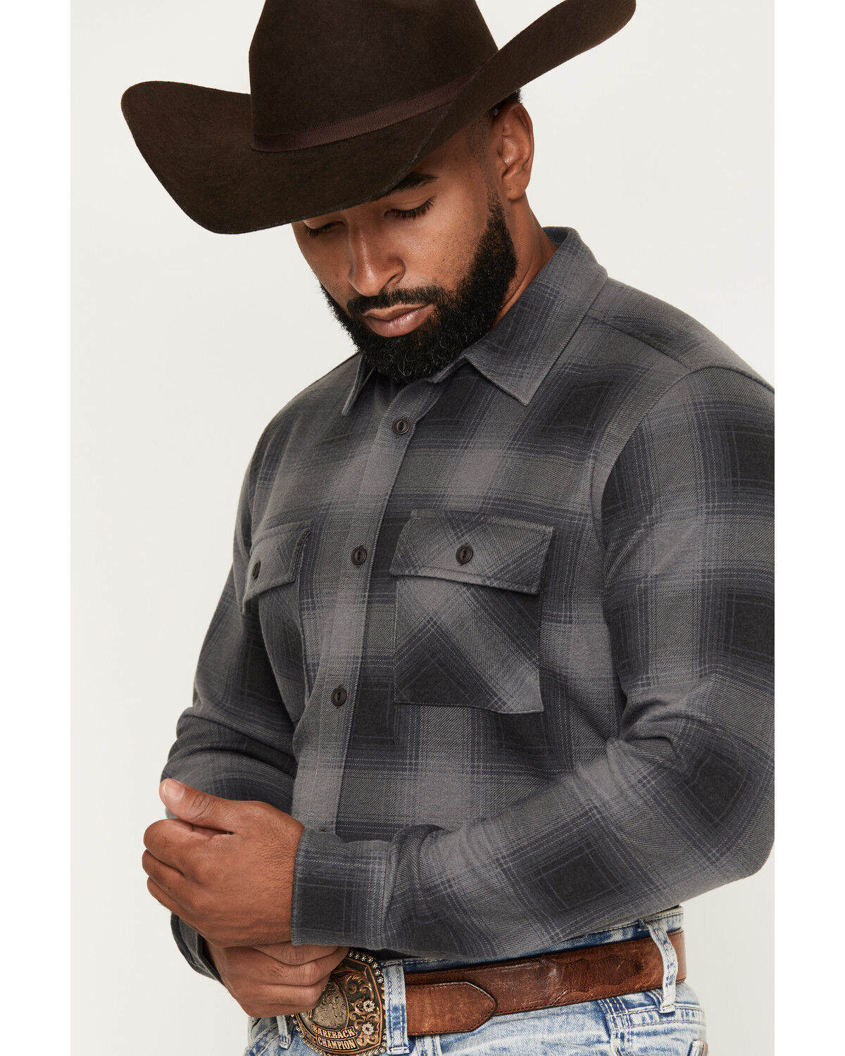 Image #2 - Cody James Men's Quiet Shade Plaid Print Long Sleeve Button-Down Shirt, Slate, hi-res