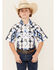 Image #1 - Rock & Roll Denim Boys' Southwestern Print Short Sleeve Pearl Snap Stretch Western Shirt, White, hi-res