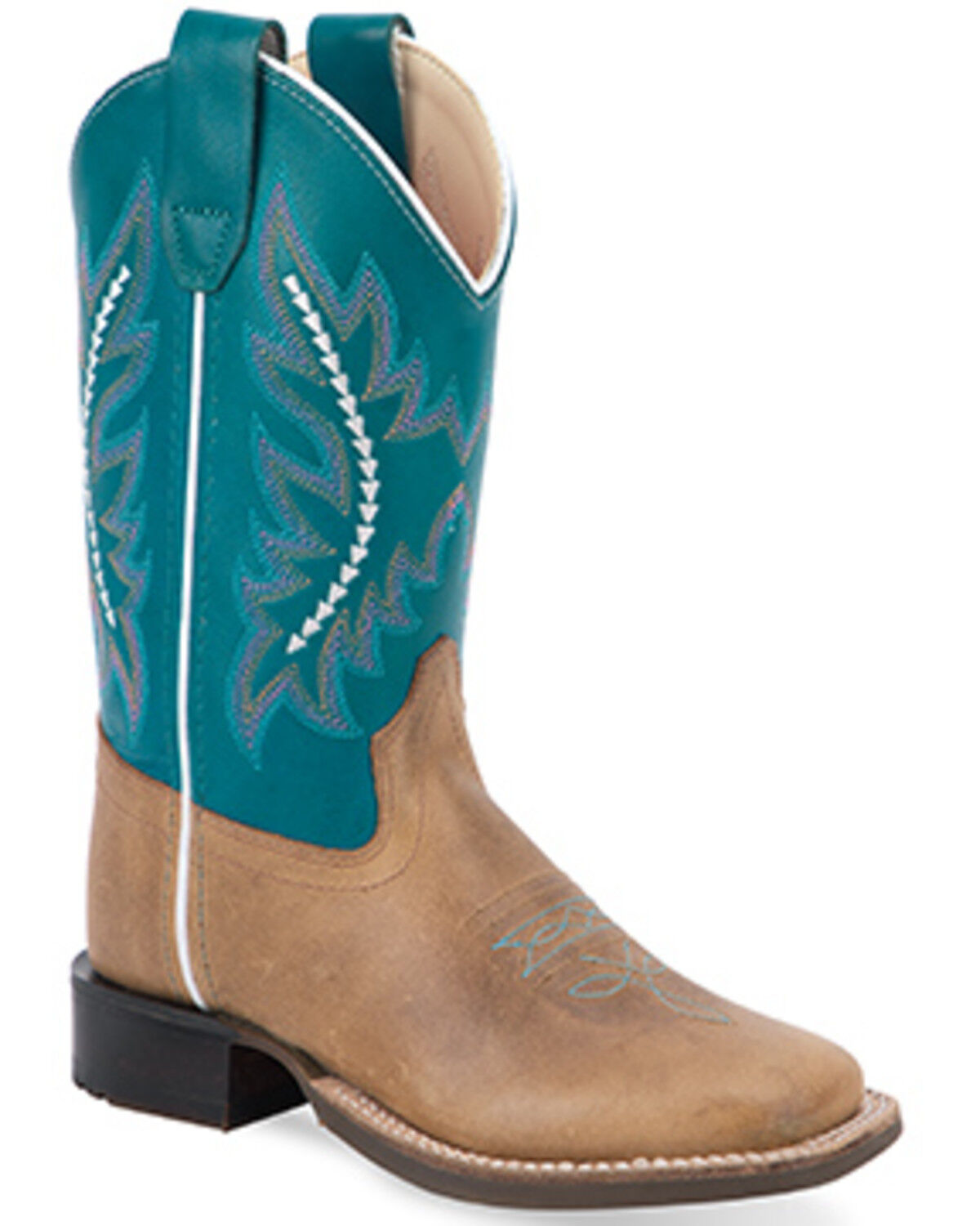 Image #1 - Old West Girls' Western Boots - Broad Square Toe, Turquoise, hi-res