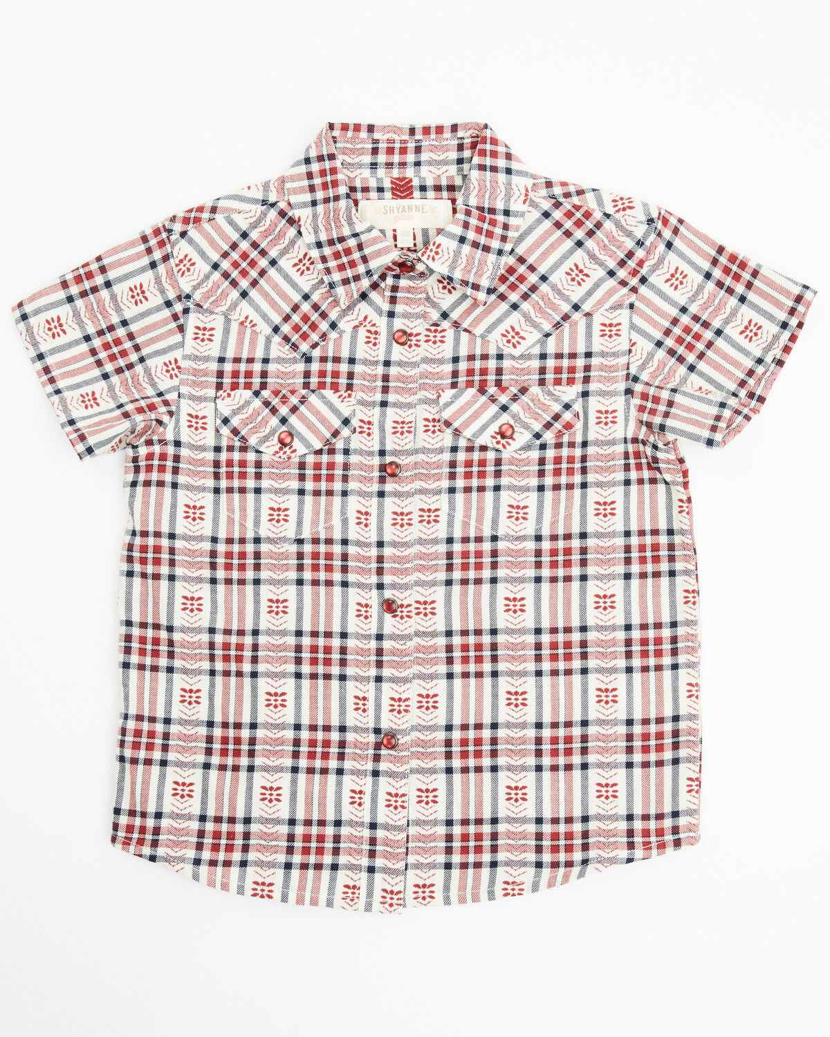 Image #1 - Shyanne Toddler Girls' Plaid Print Short Sleeve Pearl Snap Western Shirt, Brick Red, hi-res