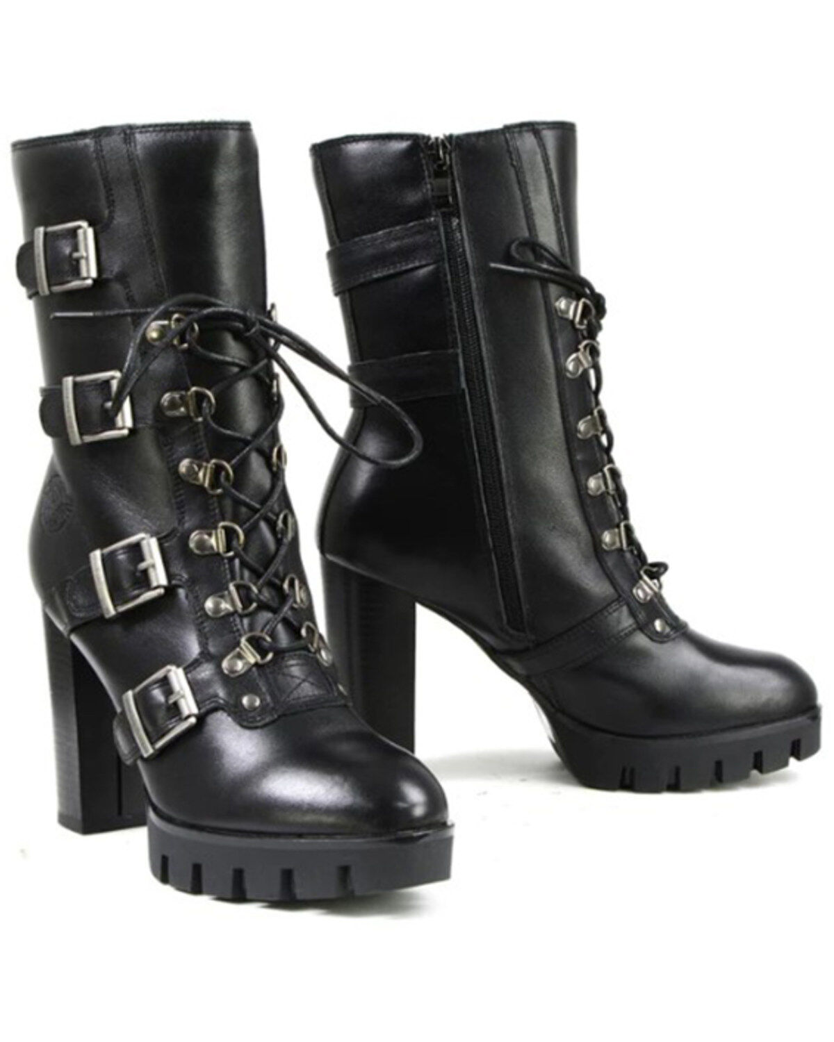 Image #1 - Milwaukee Leather Women's Leather Buckle Platform Boots - Round Toe, Black, hi-res